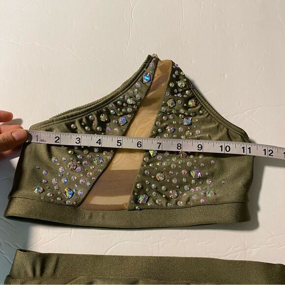 AA dance costume 2 piece set green custom sparkly rhinestoned premium XSA - Picture 9 of 13